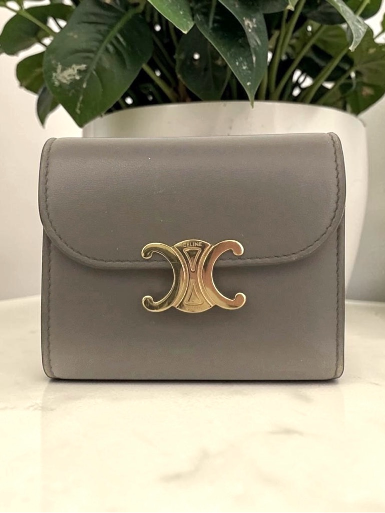 Celine Grey/Brown Leather Small Triomphe Wallet